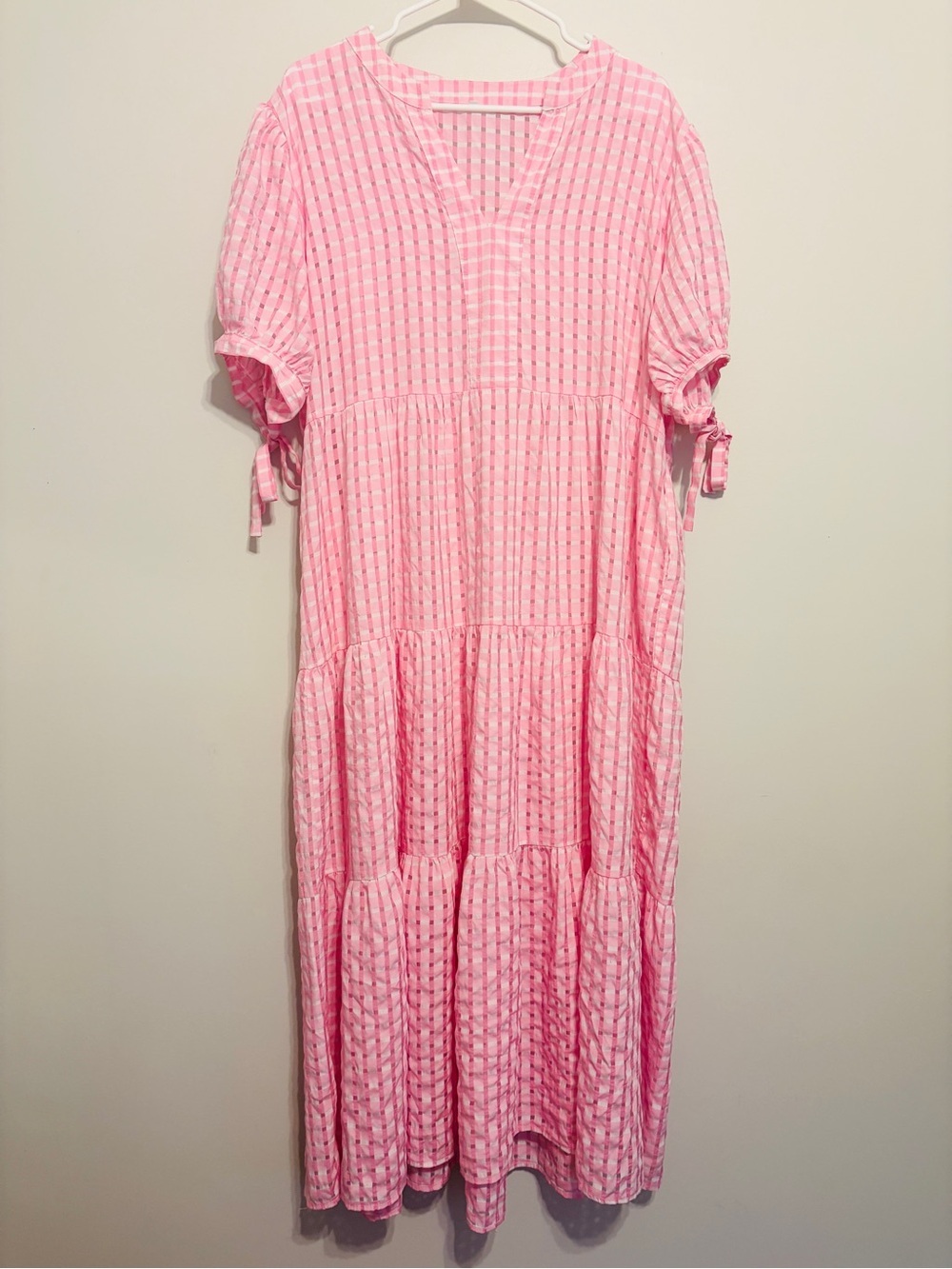 Pink Tiered V-Neck Midi Dress